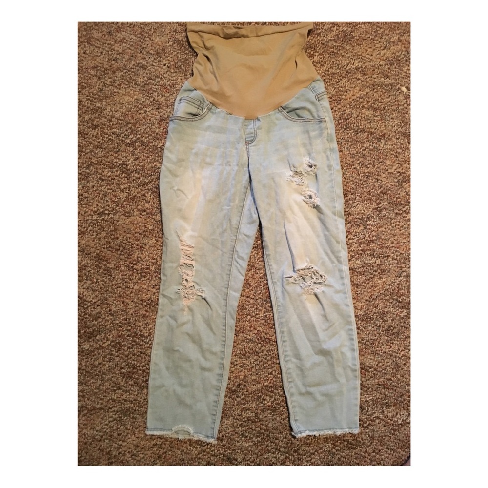 Distressed Maternity cropped blue jeans size M